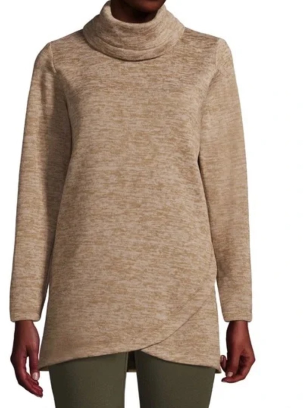 Lands' End Cowl Neck Fleece Tunic - Camel/Tan Size XS